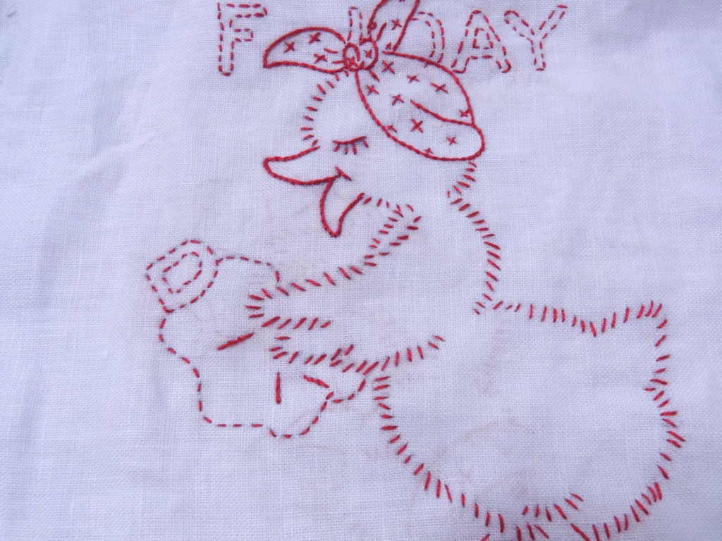 アントマーサの図案でアヒルの刺繍しました。